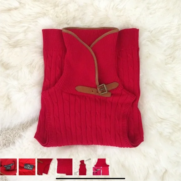 Ralph Lauren Blue Label Red Knit 100% Cotton Turtleneck Sleeveless Sweater - Picture 2 of 7